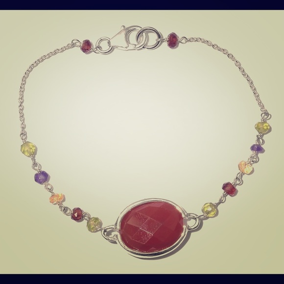 Enhanced Red Onyx, Multi Gemstone Bracelet - Picture 1 of 5